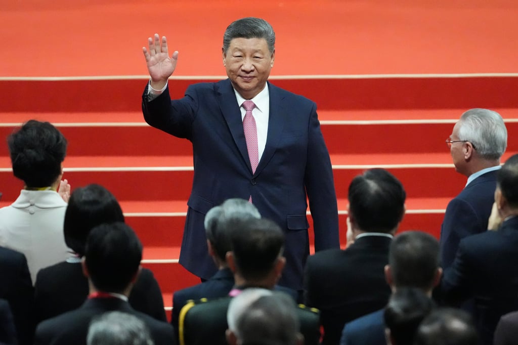 President Xi Jinping greets those attending the inauguration ceremony on Friday. Photo: Eugene Lee President Xi Jinping greets those attending the inauguration ceremony on Friday. Photo: Eugene Lee