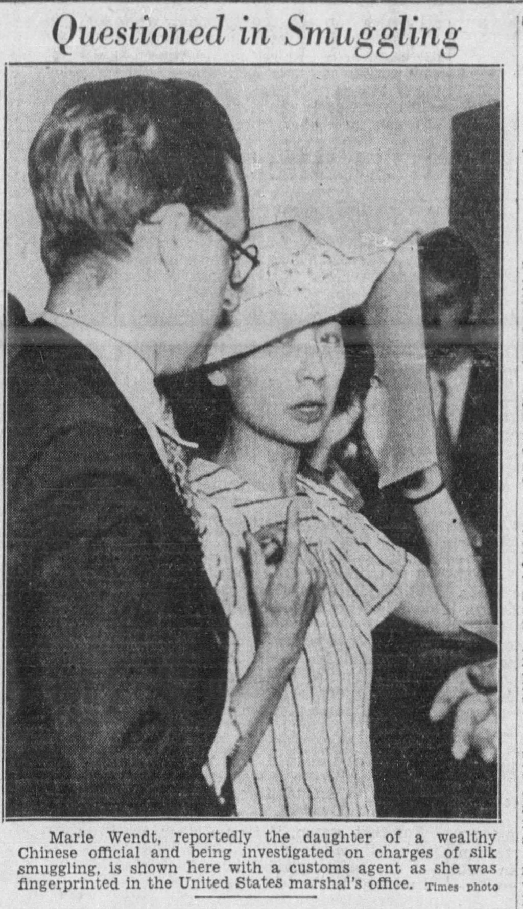 A newspaper clipping in the Los Angeles Times reports the arrest of Maria Wendt in connection with 25kg of heroin seized in a US port in 1937. Photo: Handout A newspaper clipping in the Los Angeles Times reports the arrest of Maria Wendt in connection with 25kg of heroin seized in a US port in 1937. Photo: Handout