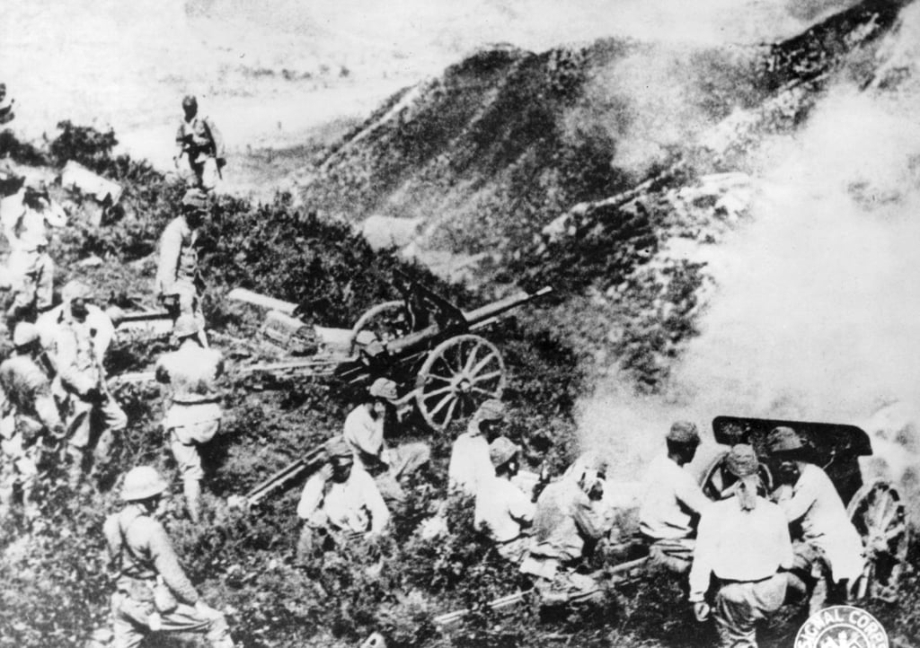 Japanese mountain guns positioned on Jardine’s Lookout over Hong Kong on the day before the city’s garrison fell on December 24, 1941. Photo: Handout Japanese mountain guns positioned on Jardine’s Lookout over Hong Kong on the day before the city’s garrison fell on December 24, 1941. Photo: Handout