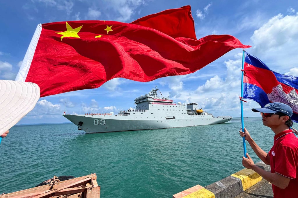A Chinese training ship Qijiguang prepares to dock at the Sihanoukville port in Cambodia in May. Photo: AFP A Chinese training ship Qijiguang prepares to dock at the Sihanoukville port in Cambodia in May. Photo: AFP