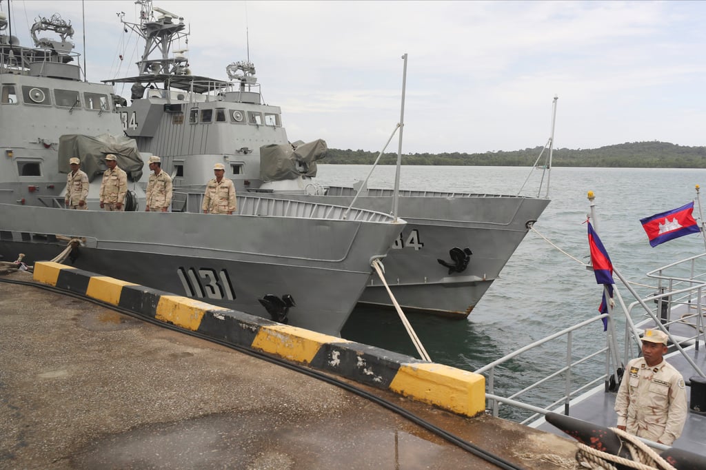 Cambodian navy crew stand on a patrol boat at the Ream Naval Base in Sihanoukville. Photo: AP Cambodian navy crew stand on a patrol boat at the Ream Naval Base in Sihanoukville. Photo: AP