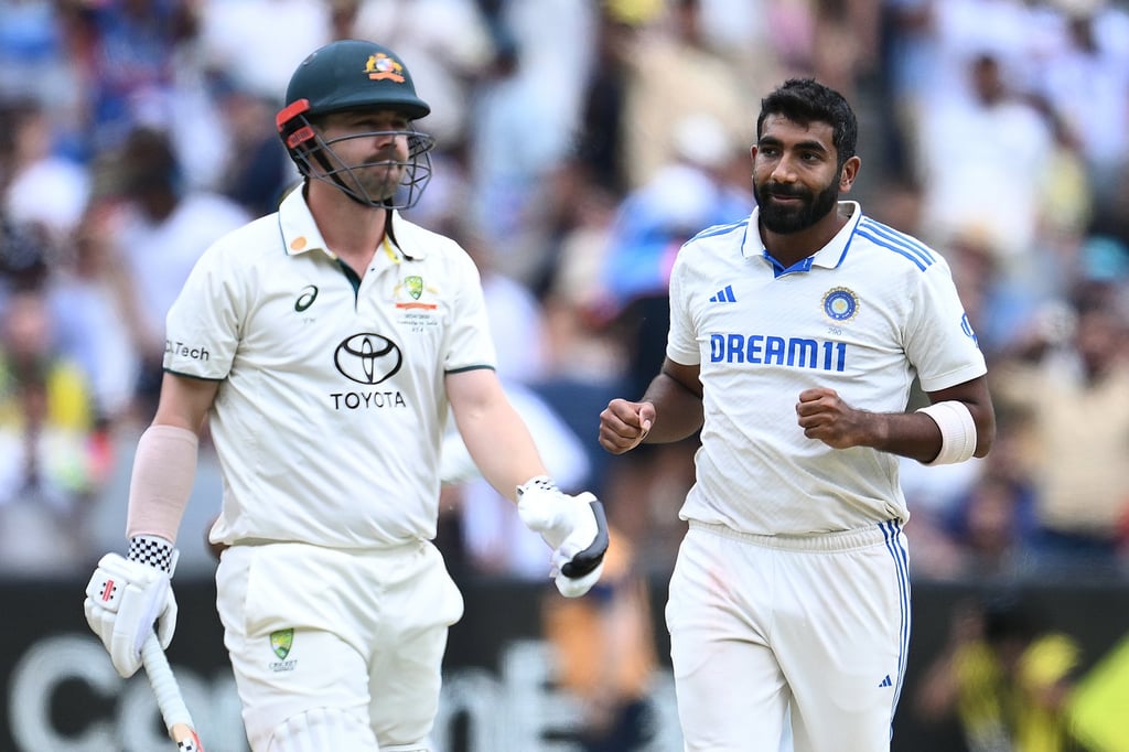 India’s Jasprit Bumrah (right) dismisses Australian danger man Travis Head (left) for a duck. Photo: EPA-EFE