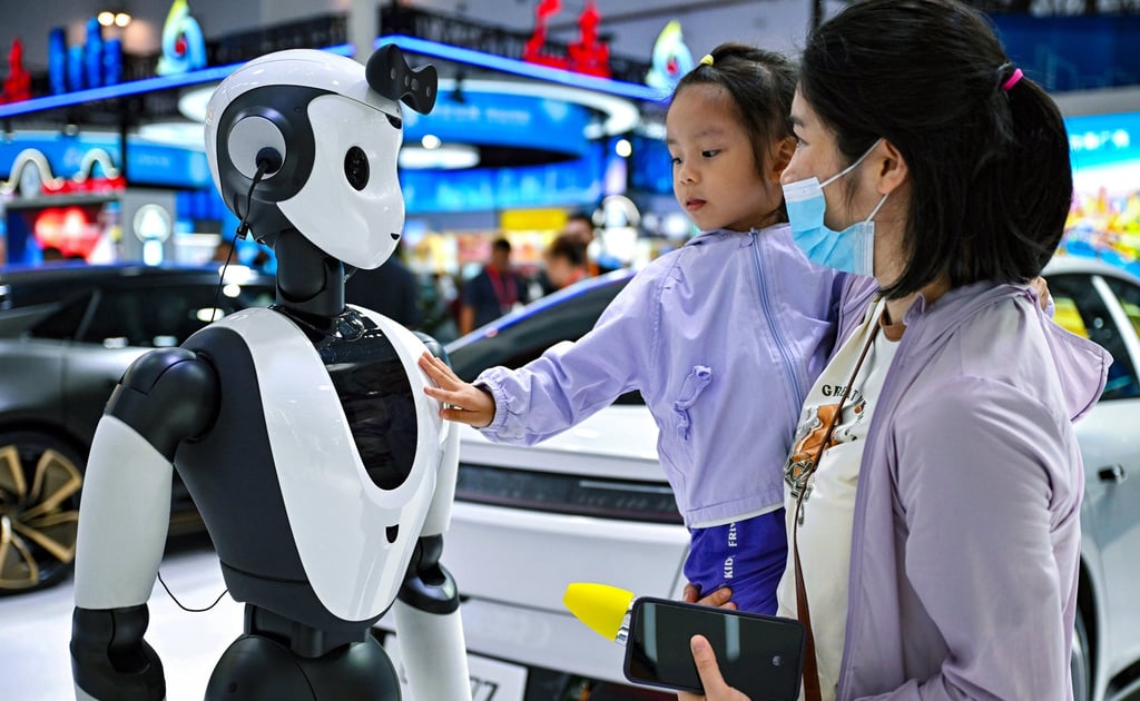 An AI robot at a consumer product expo in Haikou, capital of southern Hainan province. Photo: Xinhua An AI robot at a consumer product expo in Haikou, capital of southern Hainan province. Photo: Xinhua