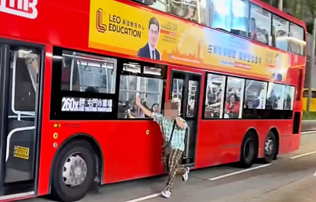 Online footage shows the man running onto the road to try to stop the bus. Photo: Handout
