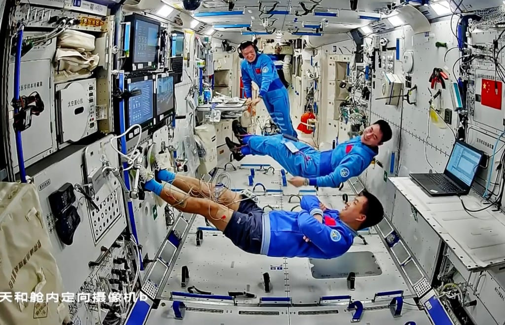 Research carried out aboard China's space station orbiting Tiangong included a series of zero-gravity protection experiments to ensure the physical well-being of astronauts during their missions. Photo: CMSA Research carried out aboard China's space station orbiting Tiangong included a series of zero-gravity protection experiments to ensure the physical well-being of astronauts during their missions. Photo: CMSA