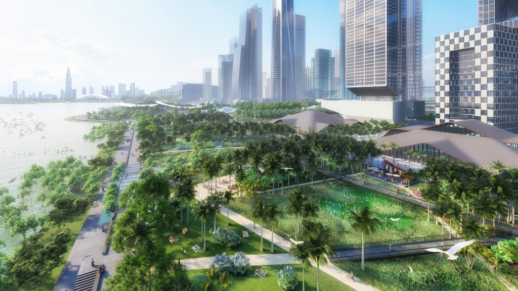 The winning design for the Shenzhen Bay Super Headquarters Base flagship open space. Photo: Handout The winning design for the Shenzhen Bay Super Headquarters Base flagship open space. Photo: Handout