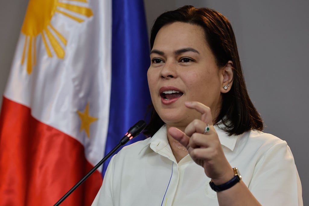 Philippine Vice-President Sara Duterte-Carpio holds a press conference in Mandaluyong City, Metro Manila, on December 11. Photo: EPA-EFE Philippine Vice-President Sara Duterte-Carpio holds a press conference in Mandaluyong City, Metro Manila, on December 11. Photo: EPA-EFE