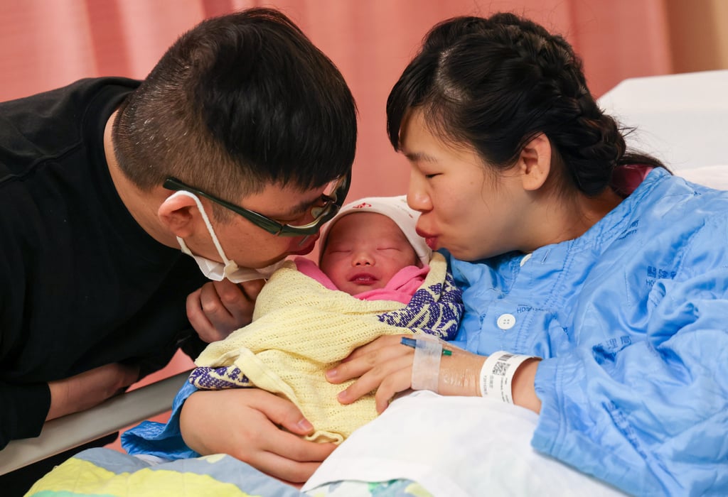 A couple surnamed Lung welcomed a baby boy at 12.07am on Wednesday. Photo: Jelly Tse