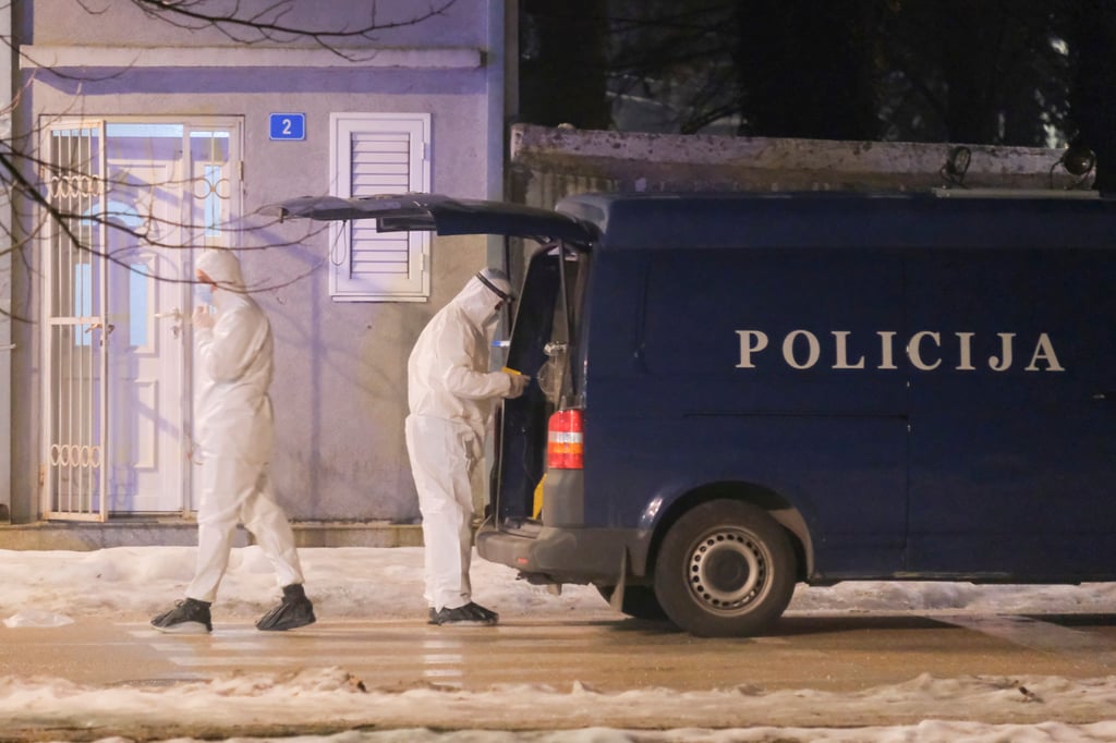 Police investigators work at the site of a shooting in Cetinje, Montenegro, on Wednesday. Photo: AP Police investigators work at the site of a shooting in Cetinje, Montenegro, on Wednesday. Photo: AP