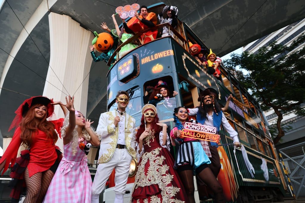 A Halloween party tram en route from Shek Tong Tsui to Causeway Bay. Photo: Dickson Lee A Halloween party tram en route from Shek Tong Tsui to Causeway Bay. Photo: Dickson Lee