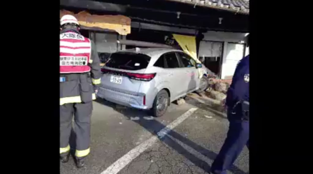 The woman crashed the car at around 1.30pm on Saturday. Photo: NHK News The woman crashed the car at around 1.30pm on Saturday. Photo: NHK News