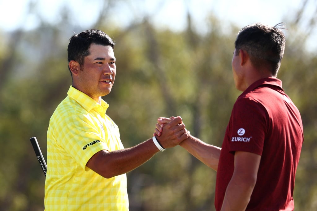 Hideki Matsuyama (left) scored a three-shot victory over the US’ Collin Morikawa. Photo: AFP Hideki Matsuyama (left) scored a three-shot victory over the US’ Collin Morikawa. Photo: AFP