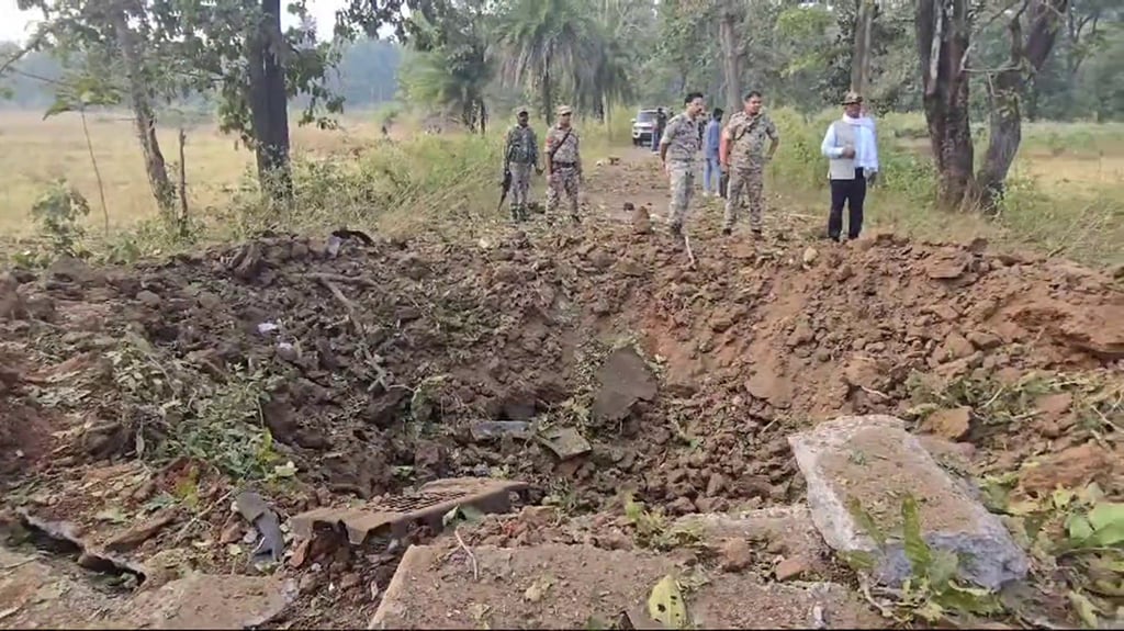 A deep crater ripped into the road following the blast. Photo: SCMP/Handout A deep crater ripped into the road following the blast. Photo: SCMP/Handout