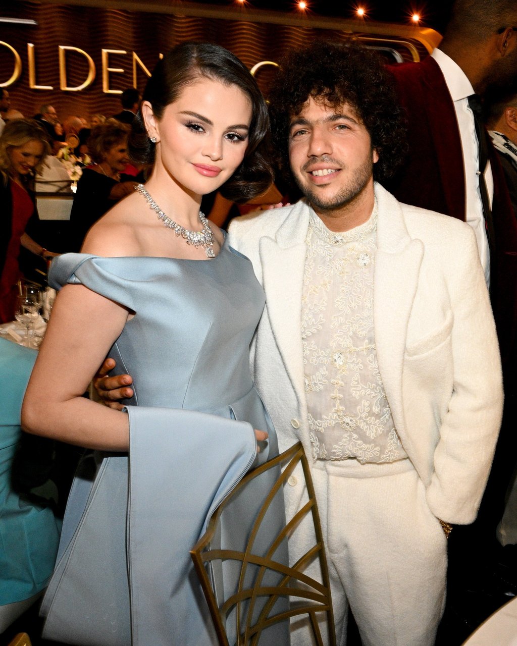 Selena Gomez in Prada, with partner Benny Blanco. Photo: Getty Images Selena Gomez in Prada, with partner Benny Blanco. Photo: Getty Images