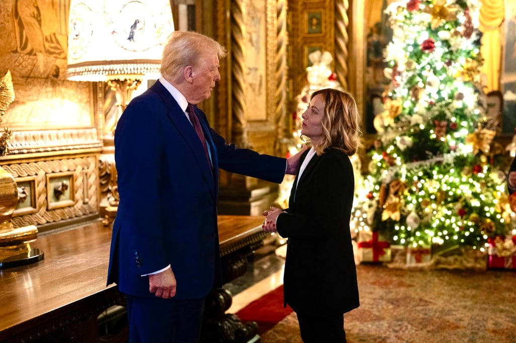 Italian Prime Minister Giorgia Meloni meets US president-elect Donald Trump at his residence in Mar-a-Lago, Florida, January 4, 2025. Photo: Handout/EPA-EFE Italian Prime Minister Giorgia Meloni meets US president-elect Donald Trump at his residence in Mar-a-Lago, Florida, January 4, 2025. Photo: Handout/EPA-EFE