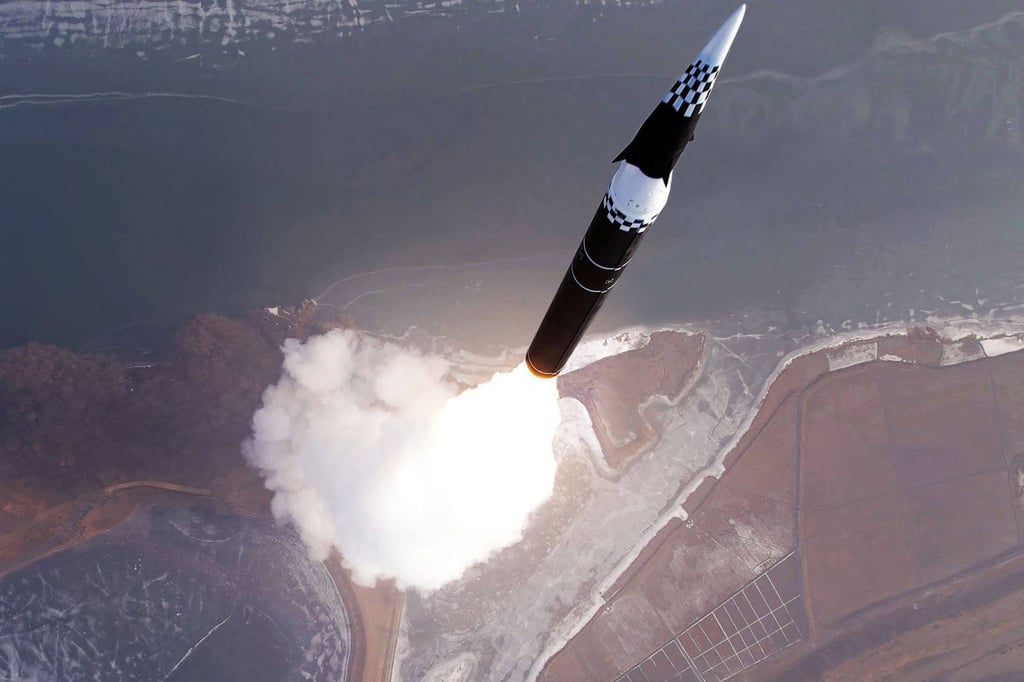 A picture released by North Korea’s official Korean Central News Agency on Tuesday shows what it says was the test launch of a new type of hypersonic missile. Photo: KCNA via KNS/AFP A picture released by North Korea’s official Korean Central News Agency on Tuesday shows what it says was the test launch of a new type of hypersonic missile. Photo: KCNA via KNS/AFP