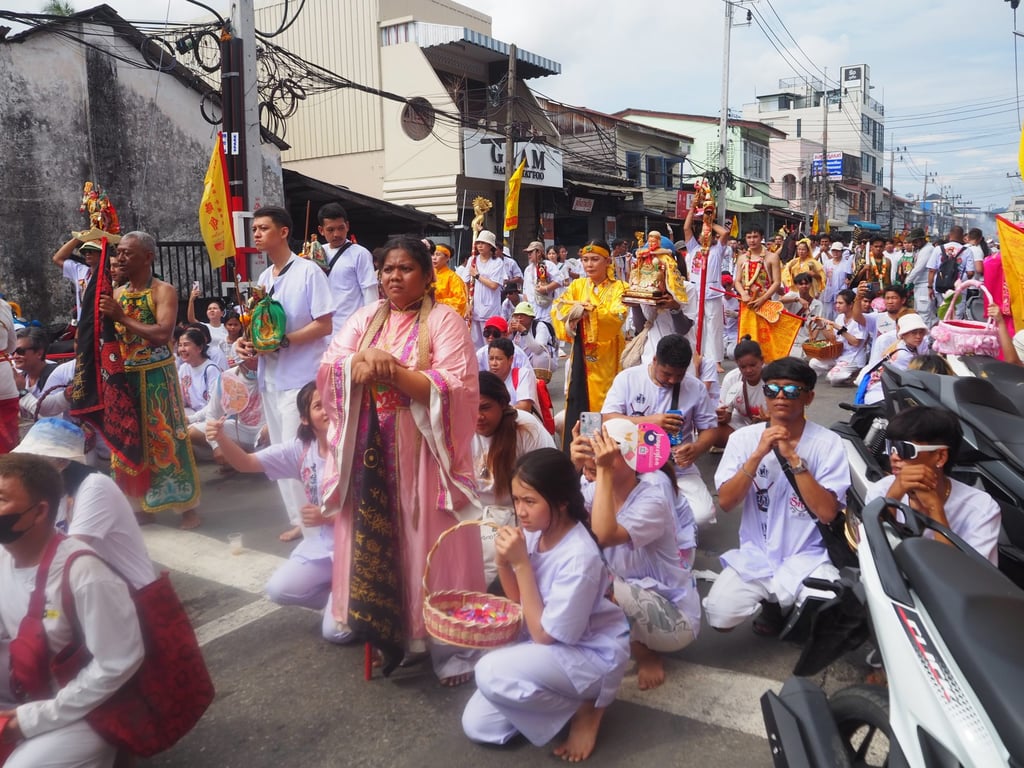 During Phuket’s annual Vegetarian Festival, devotees and tourists gather at temples and in processions, and abstain from sex, alcohol and meat. Photo: Ric Gazarian During Phuket’s annual Vegetarian Festival, devotees and tourists gather at temples and in processions, and abstain from sex, alcohol and meat. Photo: Ric Gazarian