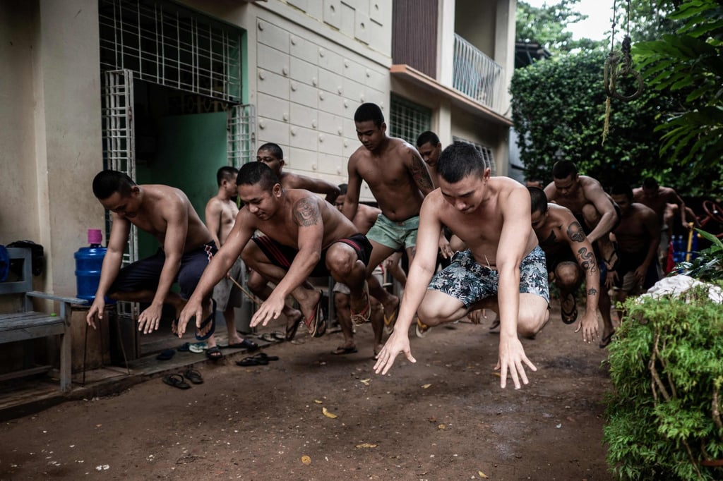 Recovering drug addicts exercise at the Metta Saneain rehab centre in Yangon. Photo: AFP Recovering drug addicts exercise at the Metta Saneain rehab centre in Yangon. Photo: AFP