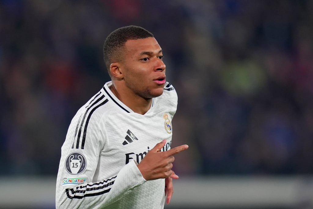 Real Madrid’s Kylian Mbappé celebrates scoring against Atalanta in the UEFA Champions League in December. Photo: LaPresse via Zuma Press Real Madrid’s Kylian Mbappé celebrates scoring against Atalanta in the UEFA Champions League in December. Photo: LaPresse via Zuma Press