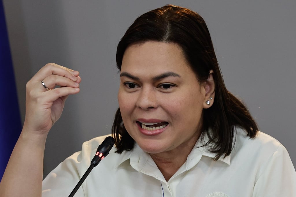 Philippine Vice-President Sara Duterte-Carpio holds a press conference at her official office in Mandaluyong City, Metro Manila, Philippines, on December 11. Photo: EPA-EFE