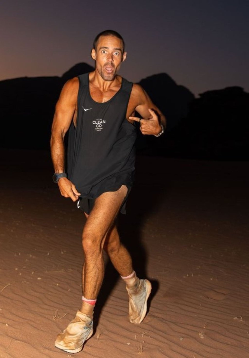 Spencer Matthews points the way … through the Jordanian desert. Photo: @spencermatthews/Instagram Spencer Matthews points the way … through the Jordanian desert. Photo: @spencermatthews/Instagram