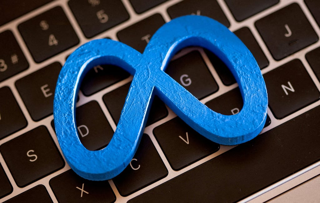 A 3D printed logo of Meta is placed on laptop keyboard in this illustration taken on November 2, 2021. Photo: Reuters A 3D printed logo of Meta is placed on laptop keyboard in this illustration taken on November 2, 2021. Photo: Reuters