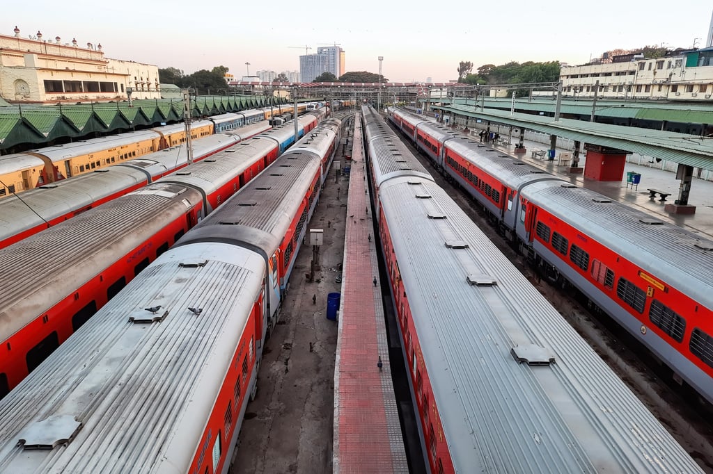 Trains lined up at the Krantiveera Sangolli Rayanna Bengaluru Railway Station. Photo: Getty Images Trains lined up at the Krantiveera Sangolli Rayanna Bengaluru Railway Station. Photo: Getty Images