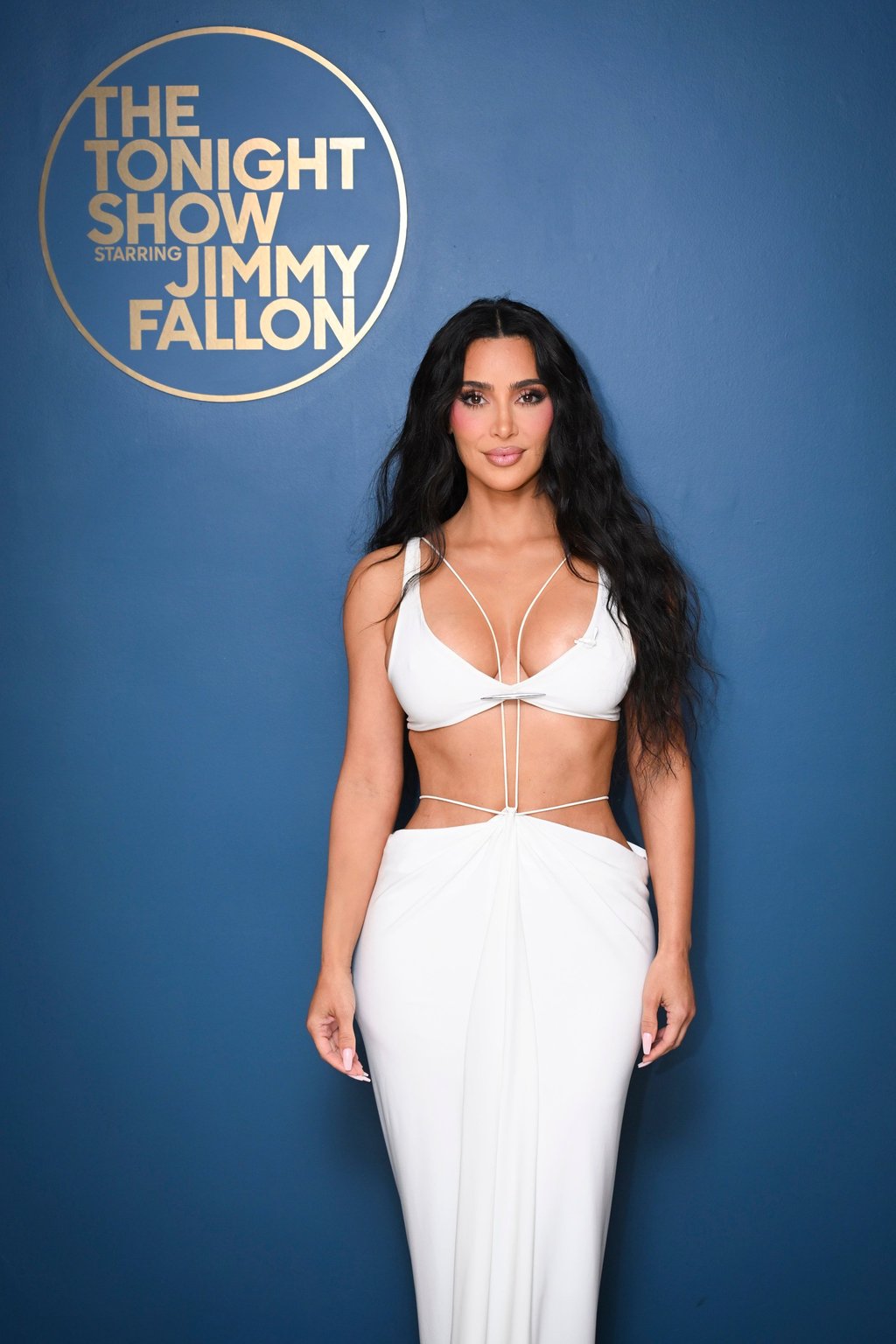 Kim Kardashian wears a Grace Ling design for The Tonight Show Starring Jimmy Fallon. Photo: Getty Images