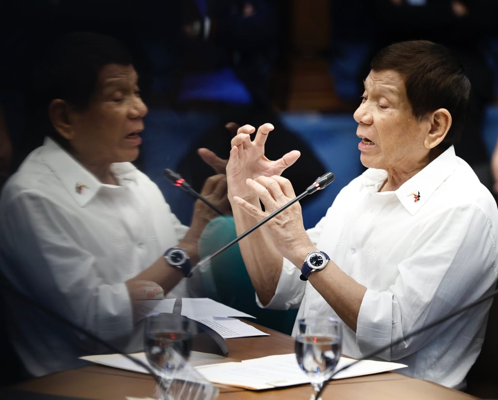 Former president Rodrigo Duterte attends a Philippine Senate investigation last year. Photo: EPA-EFE Former president Rodrigo Duterte attends a Philippine Senate investigation last year. Photo: EPA-EFE