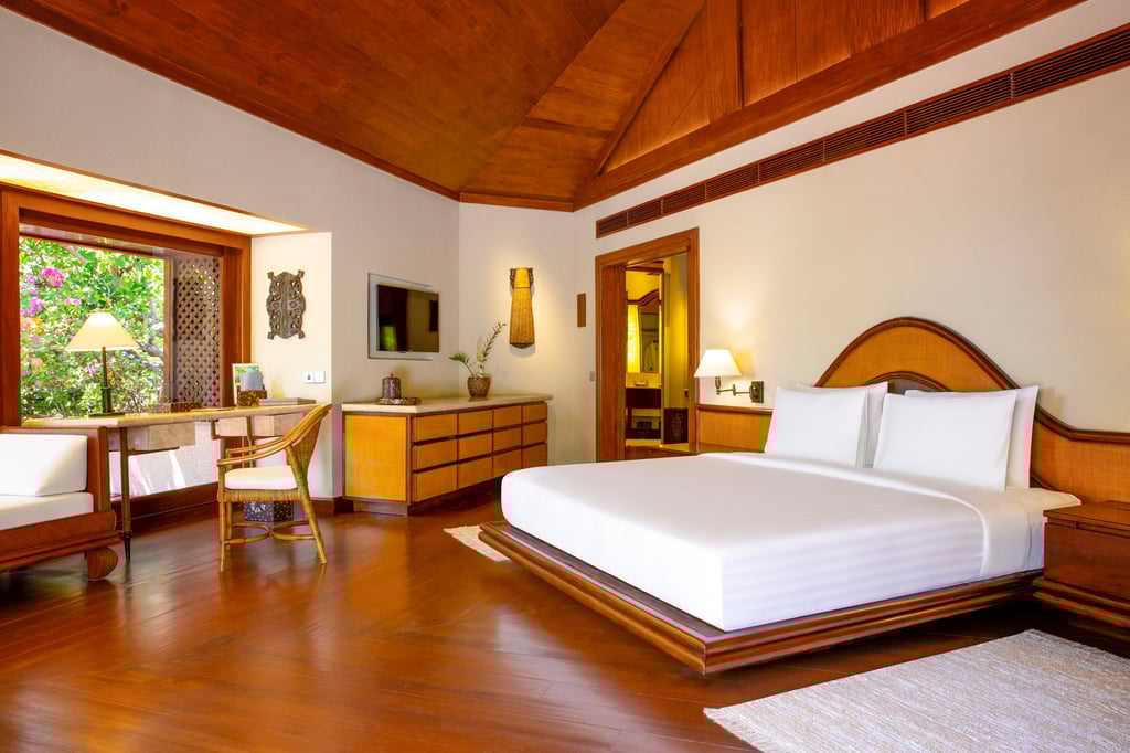 A simply decorated yet beautifully appointed bedroom in a Beach Casita at Amanpulo. Photo: Handout A simply decorated yet beautifully appointed bedroom in a Beach Casita at Amanpulo. Photo: Handout