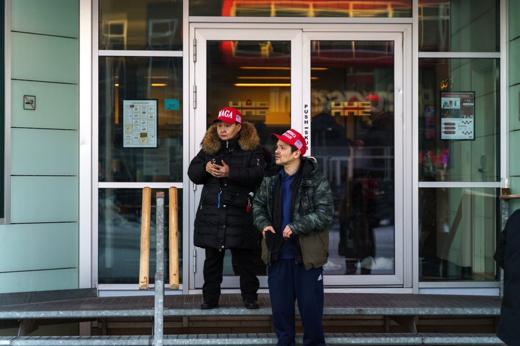 Residents wearing Maga hats stand in front of the Hotel Hans Egede during Donald Trump Jnr’s visit to Nuuk, Greenland, on Tuesday. Photo: EPA-EFE Residents wearing Maga hats stand in front of the Hotel Hans Egede during Donald Trump Jnr’s visit to Nuuk, Greenland, on Tuesday. Photo: EPA-EFE