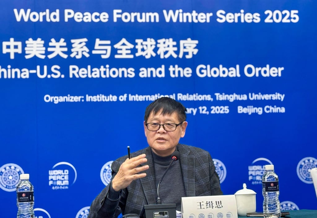 Wang Jisi, founding president of Peking University’s Institute of International and Strategic Studies, speaking at the Tsinghua University event on Sunday. Photo: Handout Wang Jisi, founding president of Peking University’s Institute of International and Strategic Studies, speaking at the Tsinghua University event on Sunday. Photo: Handout
