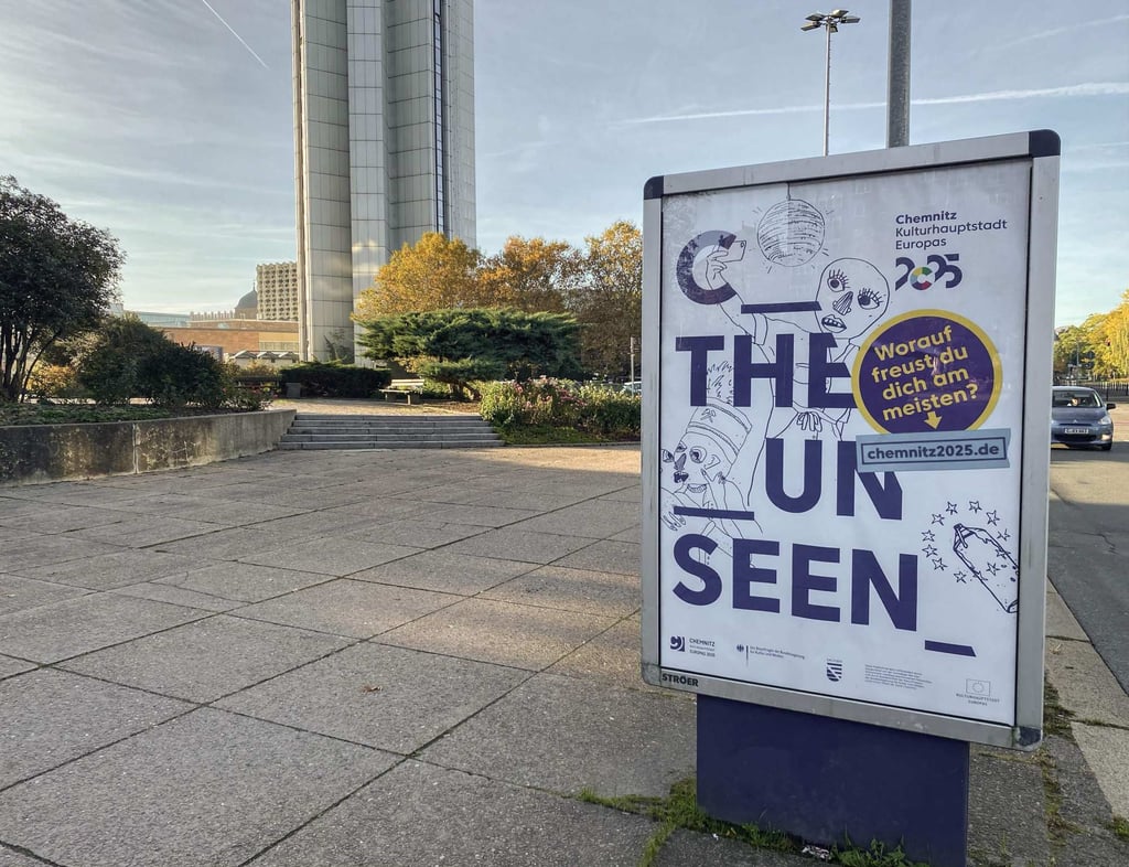 A poster in Chemnitz advertising the city’s C The Unseen initiative as part of its year as a European Capital of Culture. Photo: AFP A poster in Chemnitz advertising the city’s C The Unseen initiative as part of its year as a European Capital of Culture. Photo: AFP