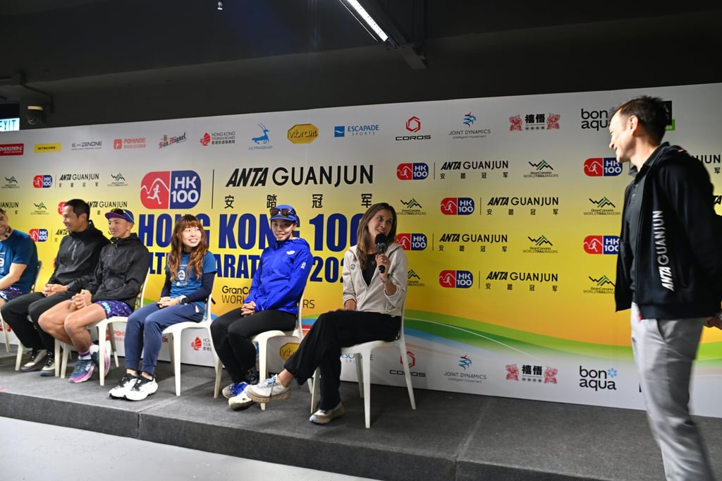 Veronika Leng talking on stage at the press conference to launch this year’s HK100. Photo: Handout Veronika Leng talking on stage at the press conference to launch this year’s HK100. Photo: Handout