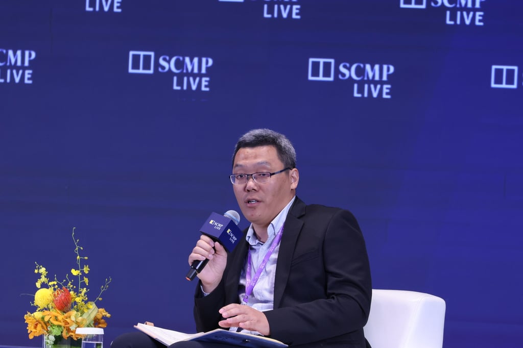 Yu Guojian, deputy general manager of Guangzhou Summit Crystal Semiconductor, speaks during the panel “Transforming the Future: Advanced Manufacturing in the Greater Bay Area” at the China Conference on Wednesday. Photo: Nora Tam