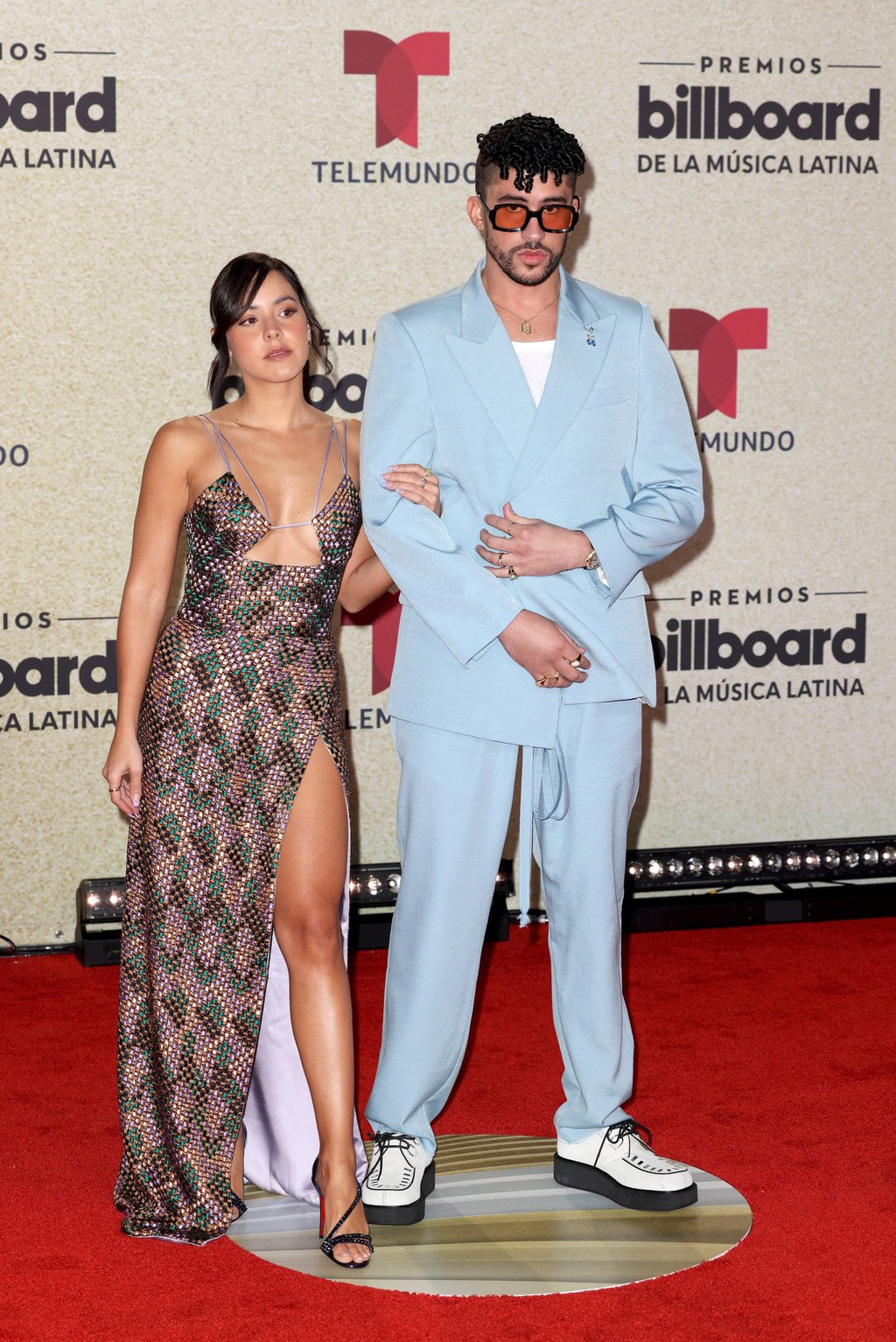 Gabriela Berlingeri and Bad Bunny make their first official red-carpet appearance at the 2021 Billboard Latin Music Awards. Photo: Telemundo Gabriela Berlingeri and Bad Bunny make their first official red-carpet appearance at the 2021 Billboard Latin Music Awards. Photo: Telemundo