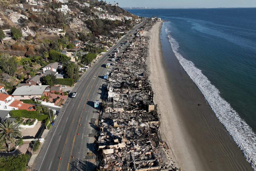Devastation from the Palisades Fire on beachfront homes in Malibu. Photo: AP