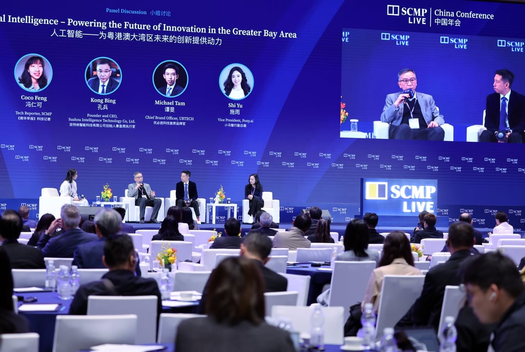 The panel discussion on AI at the Post’s China Conference in Nansha on Wednesday. Photo: Nora Tam The panel discussion on AI at the Post’s China Conference in Nansha on Wednesday. Photo: Nora Tam