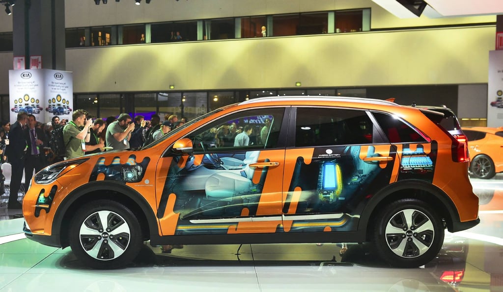 The KIA Niro plug-in hybrid electric vehicle shown at the 2017 LA Auto Show in Los Angeles, California. Photo: AFP The KIA Niro plug-in hybrid electric vehicle shown at the 2017 LA Auto Show in Los Angeles, California. Photo: AFP