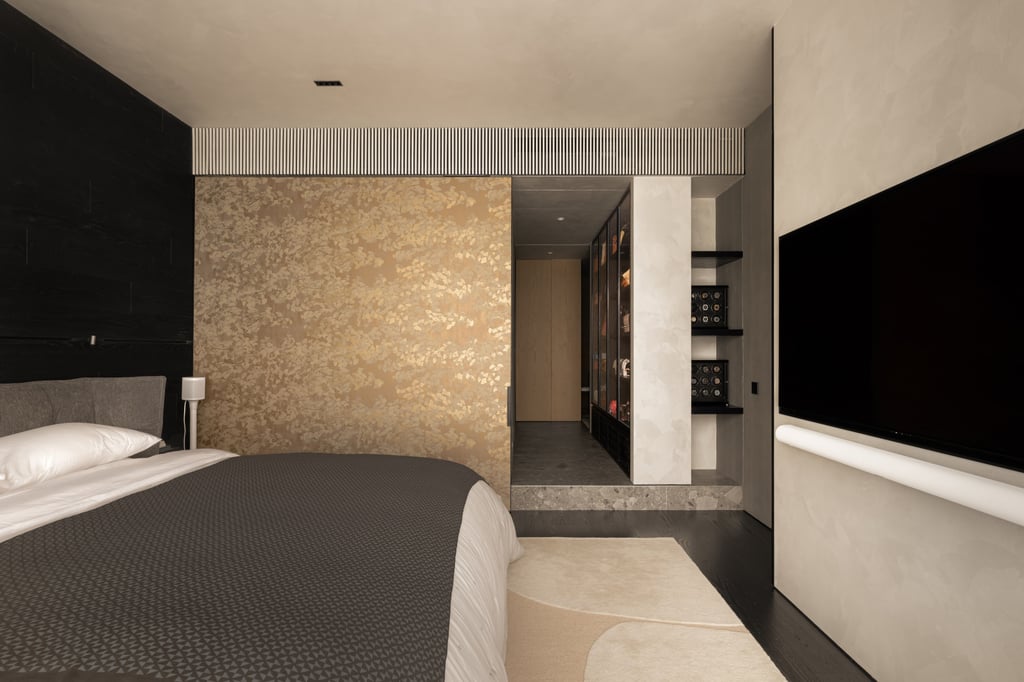 The main bedroom of this Sai Kung town house features a B&B Italia bed and bedhead. Photo: Ken Wong The main bedroom of this Sai Kung town house features a B&B Italia bed and bedhead. Photo: Ken Wong
