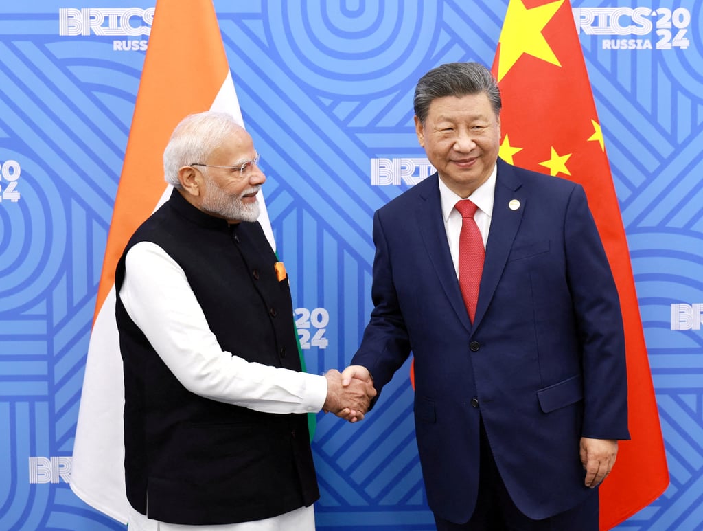 Chinese President Xi Jinping and Indian Prime Minister Narendra Modi shake hands at last year’s Brics summit in Kazan, Russia. Photo: China Daily via Reuters Chinese President Xi Jinping and Indian Prime Minister Narendra Modi shake hands at last year’s Brics summit in Kazan, Russia. Photo: China Daily via Reuters