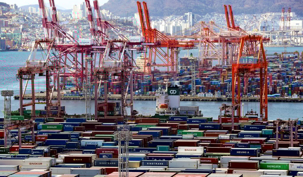 Containers are seen at South Korea’s largest port, in Busan. Photo: AP Containers are seen at South Korea’s largest port, in Busan. Photo: AP