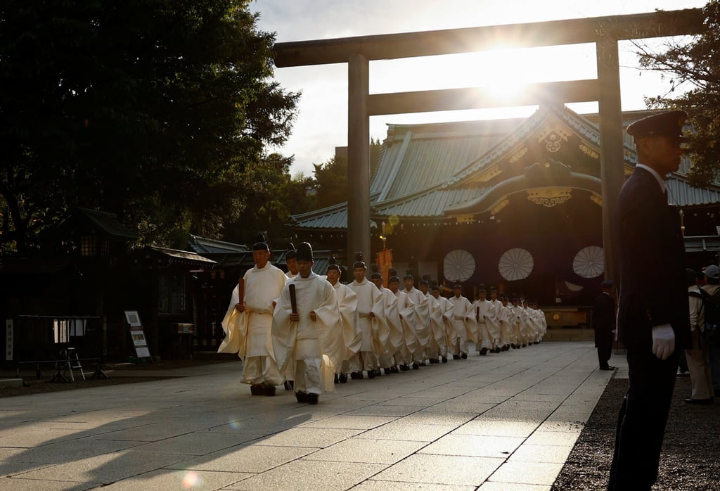 Japanese Shinto priests attend a ritual at the Yasukuni Shrine in Tokyo. Photo: Reuters