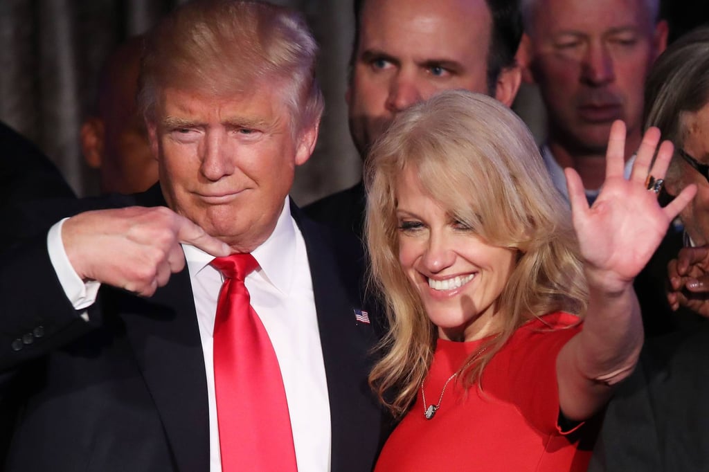 Republican president-elect Donald Trump with his then-campaign manager Kellyanne Conway after winning the US election in 2016. Photo: Getty Images/AFP Republican president-elect Donald Trump with his then-campaign manager Kellyanne Conway after winning the US election in 2016. Photo: Getty Images/AFP