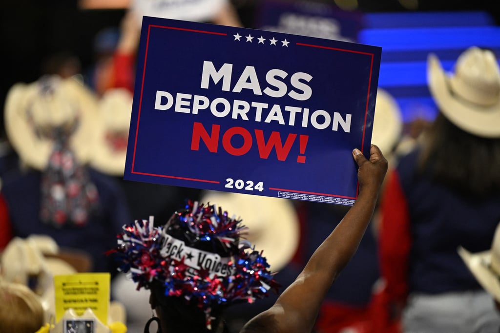 An attendee bears a sign at the Republican National Convention in Milwaukee, Wisconsin, on July 17, 2024. Photo: AFP An attendee bears a sign at the Republican National Convention in Milwaukee, Wisconsin, on July 17, 2024. Photo: AFP