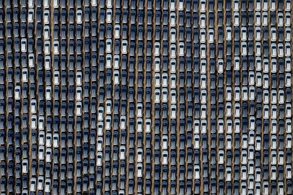 BYD electric cars for export waiting to be loaded on to a ship at a port in Yantai, Shandong province. Photo: AFP