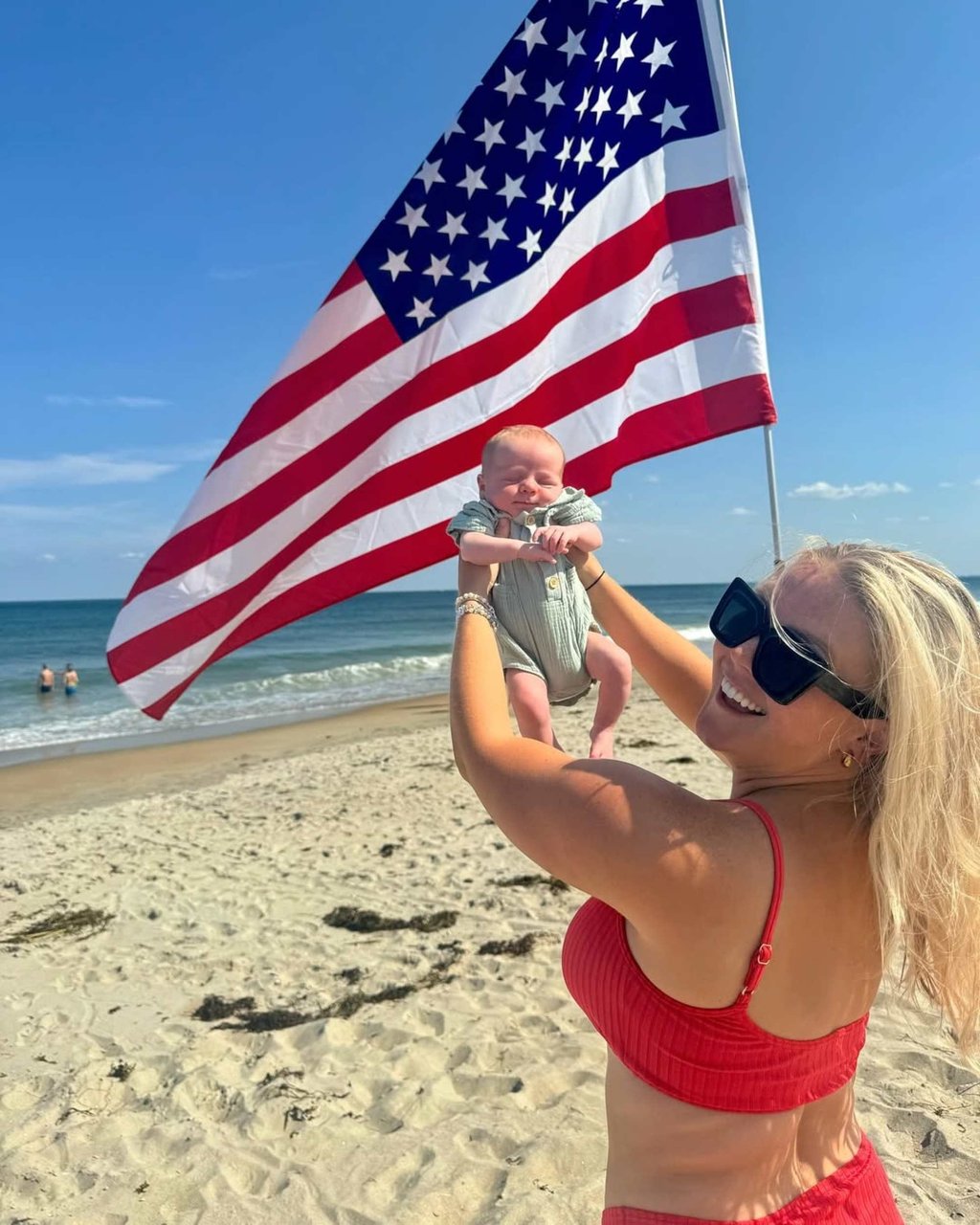 Karoline Leavitt holds up her one-month-old “Niko” during the baby’s first trip to the beach. Photo: @karolineleavitt/Instagram Karoline Leavitt holds up her one-month-old “Niko” during the baby’s first trip to the beach. Photo: @karolineleavitt/Instagram