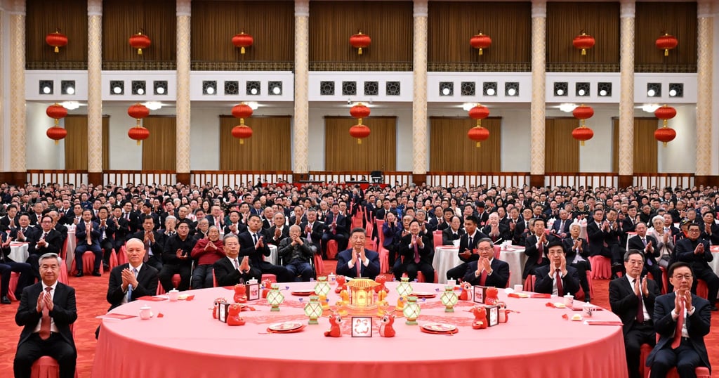 Xi Jinping made the speech at a Lunar New Year reception in Beijing. Photo: Xinhua Xi Jinping made the speech at a Lunar New Year reception in Beijing. Photo: Xinhua