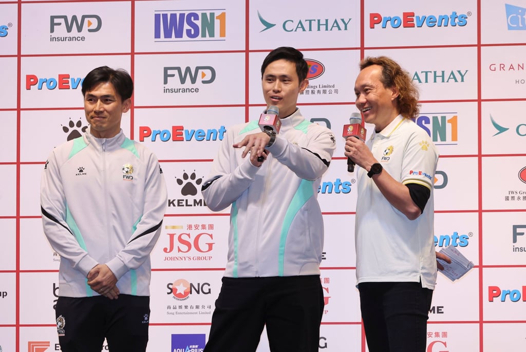 Ex-internationals Huang Yang (left) and Chan Wai-ho (middle) will play for Hong Kong Legends. Photo: Edmond So