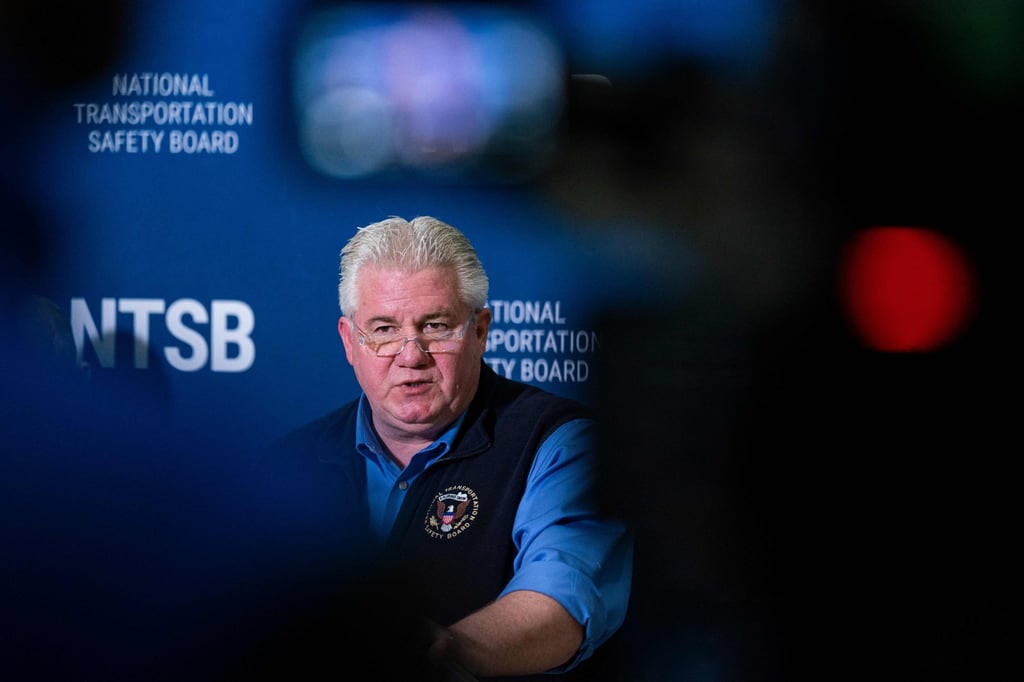 Todd Inman, member of the US National Transportation Safety Board, speaks during a news conference at Reagan National Airport on Saturday evening. Photo: Getty Images via AFP